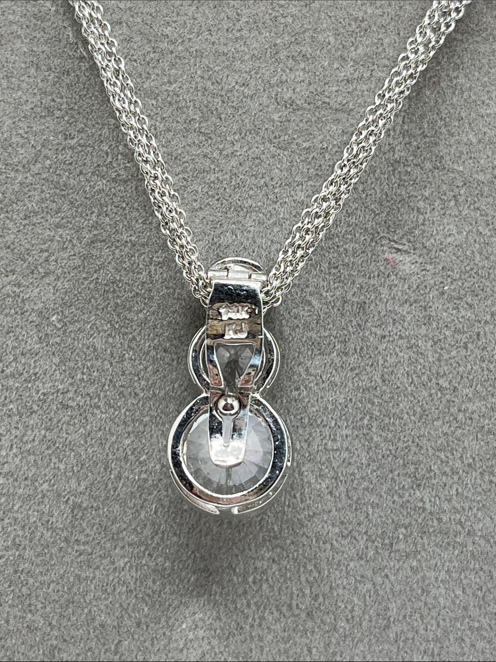 Triple-CZ Stamped  Silver Pendant Necklace - Picture 3 of 9